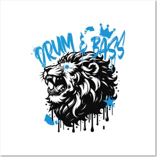 DRUM AND BASS  - Stenciled Lion (black/blue) Posters and Art